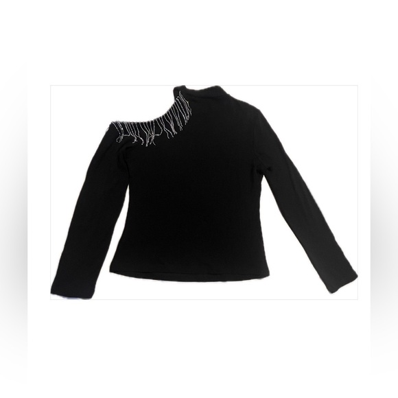 SweatyRocks Black Open Shoulder Bling Long Sleeve Sweater - Picture 8 of 9
